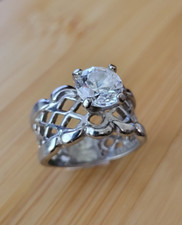 Vintage SETA Sterling Silver Cubic Zirconia Lattice Design Engagement Ring Sz 7