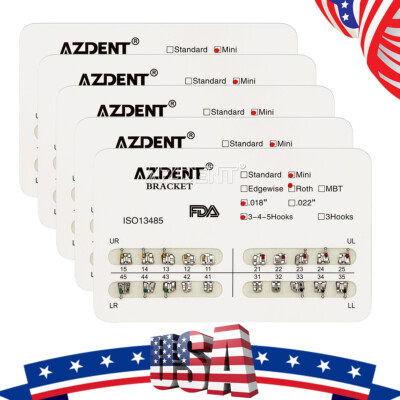 5Pack Dental Orthodontic Mini Roth 018 Metal Brackets Braces 3-4-5 Hooks