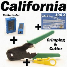 Network Cable Tester  Crimper  100 CAT5e RJ45 Connector Plug Tool Kits 8P8C 4C