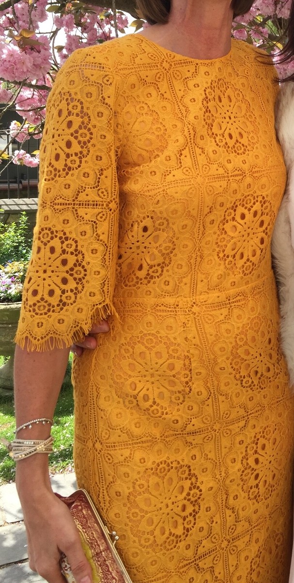 h&m mustard lace dress Ladies - Pale Yellow Lace-Detail Satin Dress with Scarf - Size: XXL