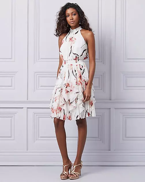 White floral chiffon dress discount