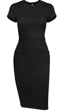 Missufeintl Women's Bodycon Ruched Short Sleeve T Shirt Midi Sundress Black XL