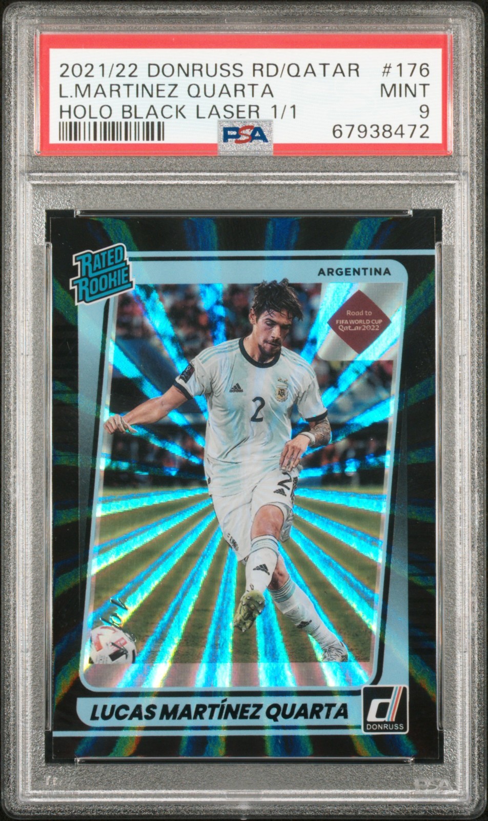 2021-22 Lucas Martinez Quarta Panini Donruss Black Laser Rookie Card 1/1 PSA 9