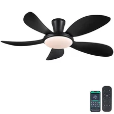 48" BlackLow Profile Ceiling Fans with Lights and Remote/APP, Modern Flush Mo...