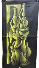 Vintage Original Oil Painting on Black Cloth Signed Abstract Art *No Frame