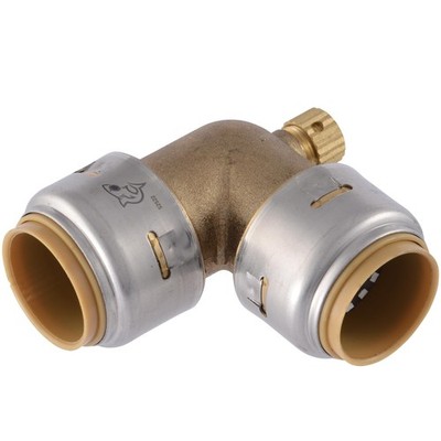 SharkBite Max 3/4 Inch 90 Degree Elbow with Drain Vent, Push in., Brass 