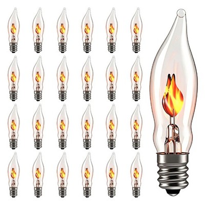 Adirxon 25 Pack C18 1W Halloween Flickering Flame Bulbs, E12 Candelabra Base