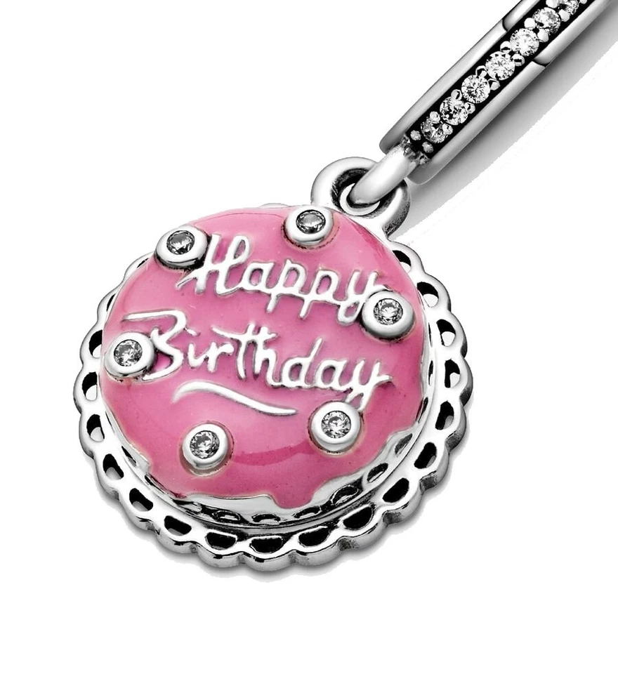 Collar Pulsera Pandor Rosa Cumpleaños Pastel Cuelga Dije Ajuste Plata de Ley 925 Foto 3 de 3