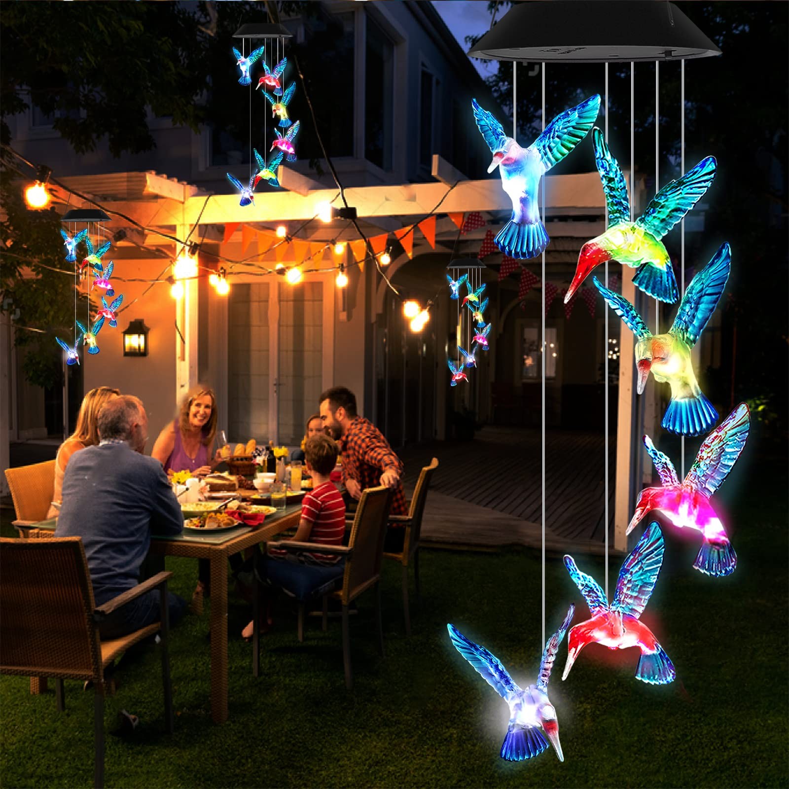 Hummingbird Wind Chime Lights Outdoor Garden Solar Wind Chimes Color Changing Hu