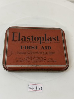 Vintage Elastoplast Dose, 3'' x 2'', Erste Hilfe, Schmied und Neffe mit Pflastern sehr guter Zustand