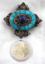 VINTAGE SILVER 925 TIBETAN Gau Ghau TURQUOISE CORAL & LAPIS LAZULI 35 gr
