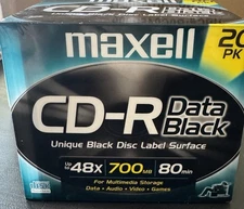 Maxell CD-R Music Recordable Discs 80 Minute 700 MB 20 Pack Black Label New