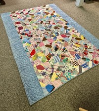 Antique Patchwork Quilt 1930s 50s Rebacked 75x53 Handmade Cotton