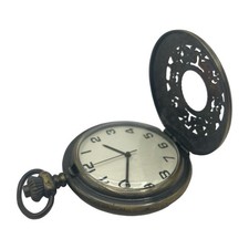 Antique Style Quartz Pocket Watch Bronze Tone Filigree Cover Needs Battery