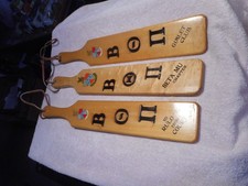 (3) 1950s PURDUE  BETA MU FRAT PLEDGE PADDLES, POTTERY MUG, PLEDGE BEANIE (?)