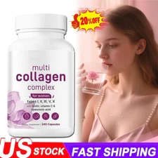 Multi Collagen Complex 120 Capsules Type I, II, III, V, X Good For Skin Women