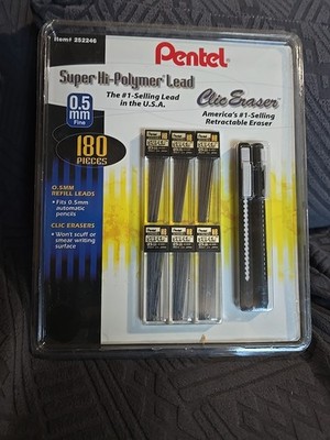 Pentel Super Hi-Polymer Lead 0.5mm Fine + Clic Eraser Made in Japan Vintage New