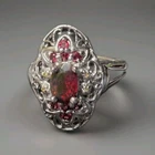 Natural Black Opal & Rhodolite Garnet 925 Silver Vintage Style Ring 8.5