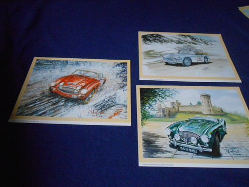 Original Lot of 3 Austin Healey Poster Prints by Purvis 100M, 100-6, BJ8 3000
