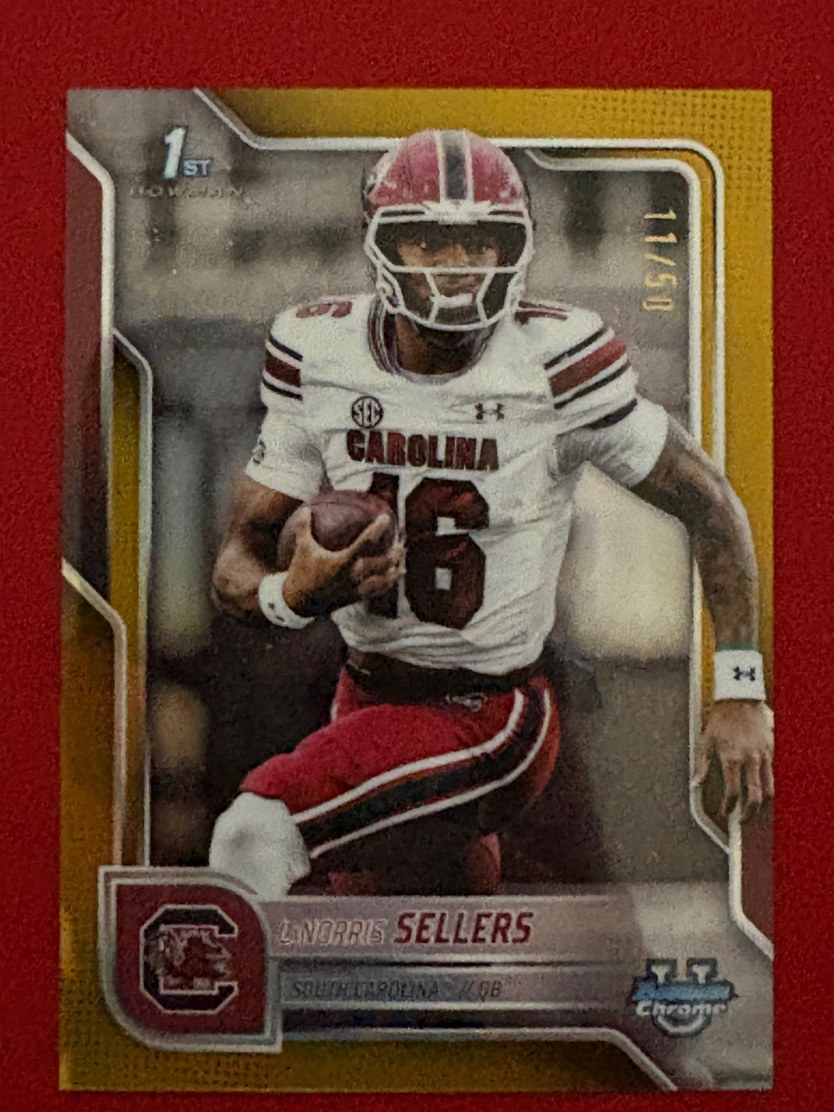 2025 Bowman Chrome U LaNorris Sellers True Gold /50 #168 South Carolina