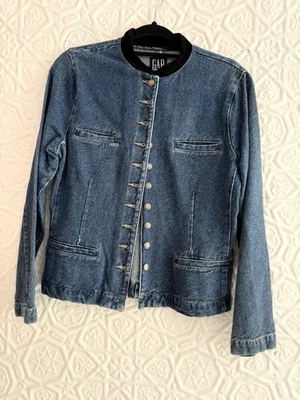 NWT Vintage 1980s/1990s Gap denim military Inspired Jacket-Band Collar-Blue Jean - Image 1 of 4