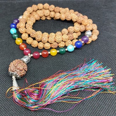5 Mukhi Rudraksha 7 Chakra Mala 109 Perlen Meditation Gebetskette Yoga