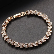 Swarovski Elements Rose Gold Heart Crystal Bracelet Minimalist Chain Bangle