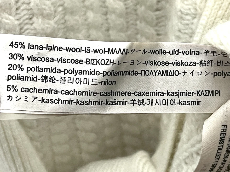 Vestido suéter Massimo Dutti malha cabo gola V malha cabo M malha creme amarrar cintura - Imagem 4 de 4