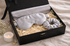 100 Mulberry Silk Pillowcase Sleep Mask Scrunchie Set Silver Gray Gift