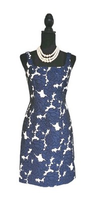 W by Worth New York Dress XS Blue White Black Jacquard Women's Cotton Sheath X0