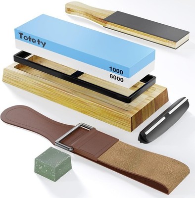 Knife Sharpening Stone 1000/6000 Non-Slip Dual Whetstone Set Holder Bamboo Base