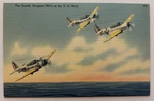 Vintage Linen Postcard Douglas TBD Devastator Torpedo Bombers U.S. Navy WWII
