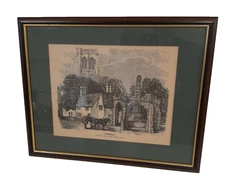 Dark Wood Framed Gold Inner Edge Early 19th Century Print Titled "CHEDDAR" (09)