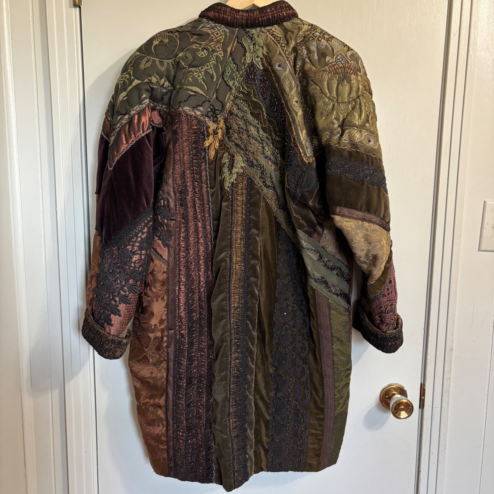 Vintage Crazy Quilt Patchwork Jacket Long Coat Ve… - image 13