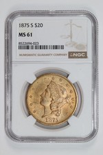 1875-S $20 GOLD LIBERTY DOUBLE EAGLE NGC MS61