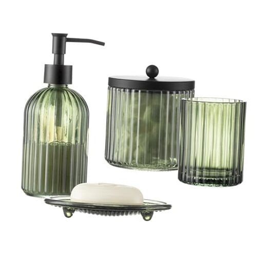 4PCs Heavyweight Elegant Glass Bathroom Accessories Set with Decorative Accents