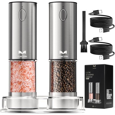 Electric Salt and Pepper Grinder Set Rechargeable, Larger Capacity, Silver 