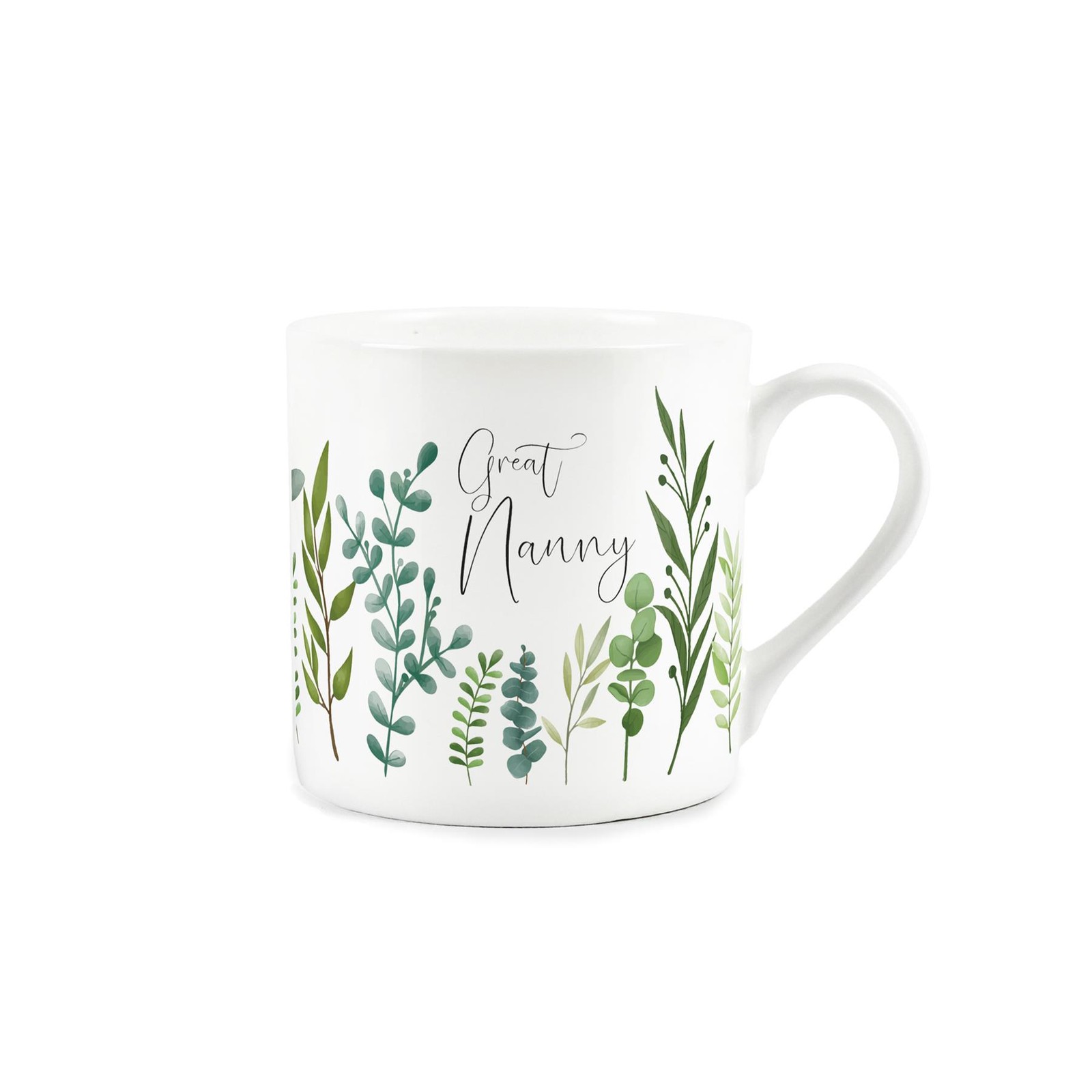 Bone China Great Nanny Mug - Green Leaf Foliage Great Nanny Gift Cup