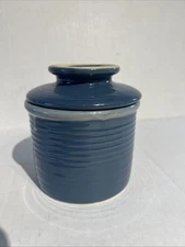 Butter Crock Keeper with Lid Tumbleweed Pottery  Blue Glazed USA Drippy