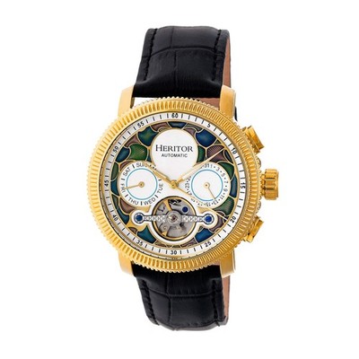 Aura Semi-Skeleton Genuine Leather-Band Watch Gold/White | Multi-colored Dial Wr