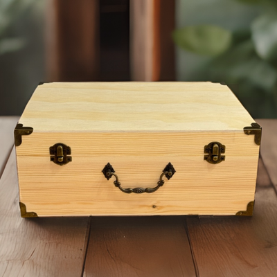 #ad Unfinished Wooden Craft Box DIY Storage Chest Large Plain Wood Box Handle 12#x27;#x27; $37.00