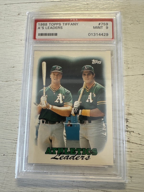 1988 TOPPS TIFFANY A'S LEADERS  MARK McGWIRE / JOSE CANSECO PSA 9 LOW POP