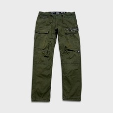 G Star Raw 3301 Pants Mens 34x33 Green Regular Taper Leg Cuff Cargo Trouser