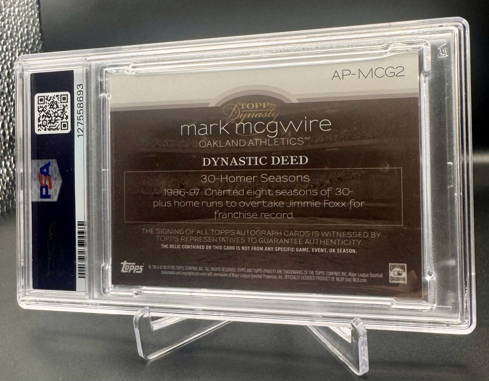 PSA 10 2018 Topps Dynasty Mark McGwire Auto Game Worn Patch Autograph #3/5 POP 1 view 2