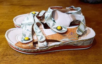 L'Artiste Spring Step Payokya Orange Leather Slingback Sandals Womens Shoes 37 7
