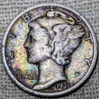 1931 Mercury Dime Fine : Rainbow Tone, Low Mintage (3.1M) - .9 Fine Silver Coin