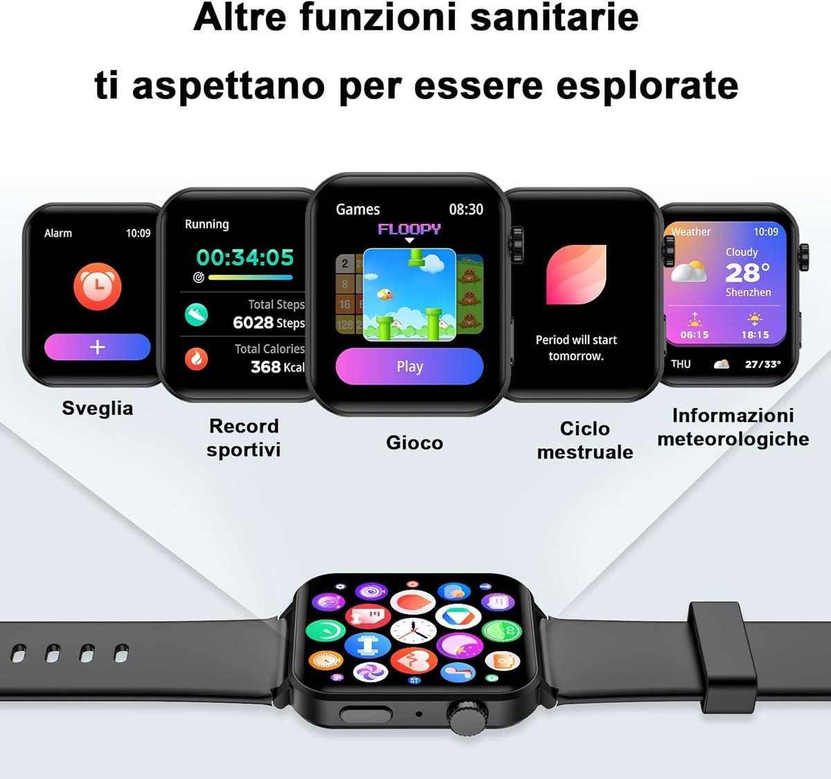 Smartwatch Donna Con Chiamate E Risposta - 1.69'' Quadrante Personalizzabile - Cardiofrequenzimetro, SpO2, Sonno, 8 Sport - Per Android E IOS