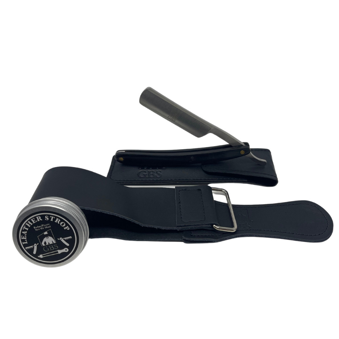 GBS Shave Ready Black Wood Straight Razor - Shaving Strop an
