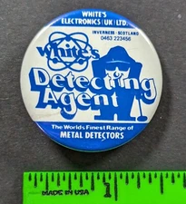 Vintage White's Electronics Detecting Agent Metal Detectors Pinback Pin