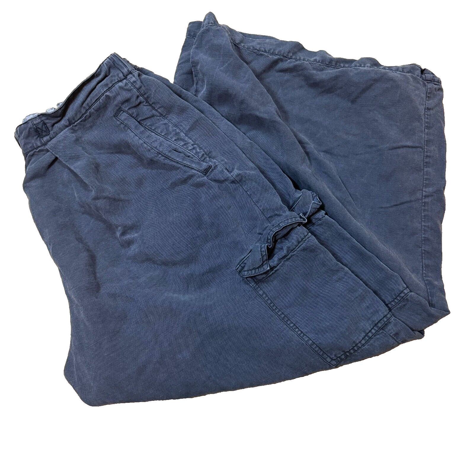 Anthropologie Pilcro Navy Blue Cargo Casual Linen Blend Pants Leisure Sz 31